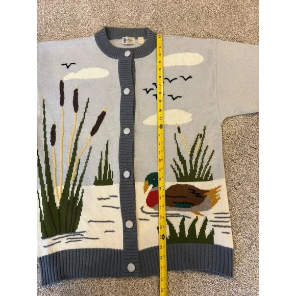 Vtg Rangley L Mallard Duck Scenic Cardigan Sweater Wool Blend grandpacore Read - Picture 10 of 13